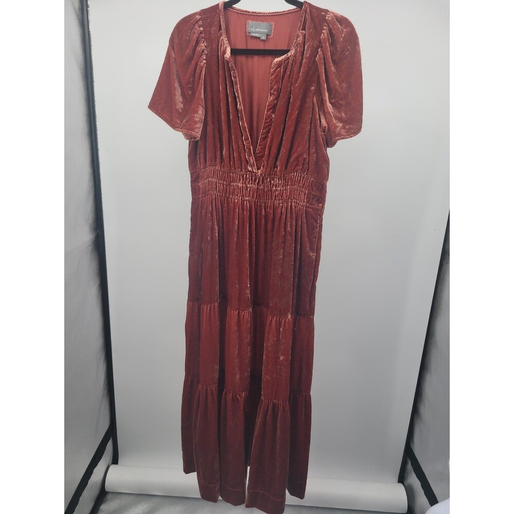 The Somerset Maxi Dress Velvet Edition Anthropologie Auburn Red Brown Size M